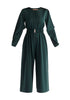 Paisie Belted Satin Jumpsuit in Dark Green Cut Out